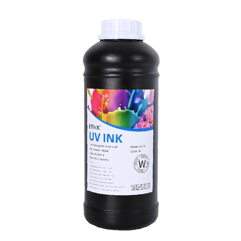 UV-geleide zachte inkt is geschikt voor ricoh-printkop om metaal af te drukken, acryl